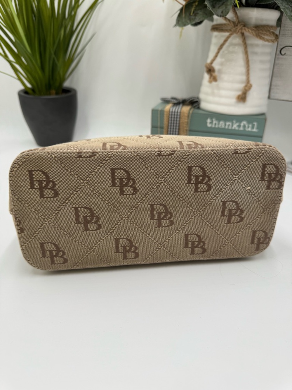 Dooney & Bourke Gretta Domed Satchel | Signature Monogram Handbag | Tan/Brown - Picture 3 of 10